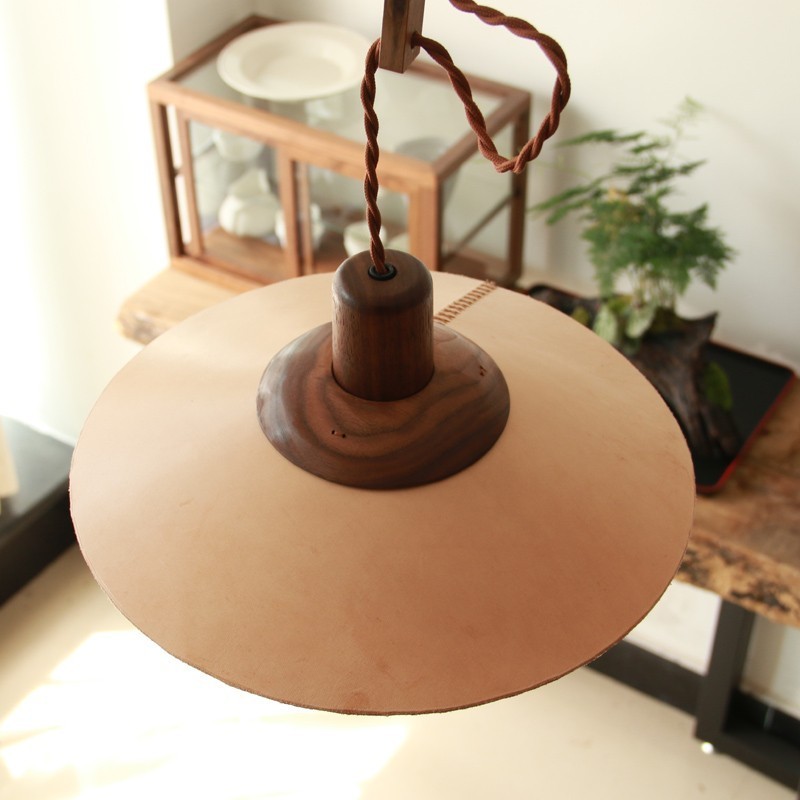 Leather Wooden Pendant Light